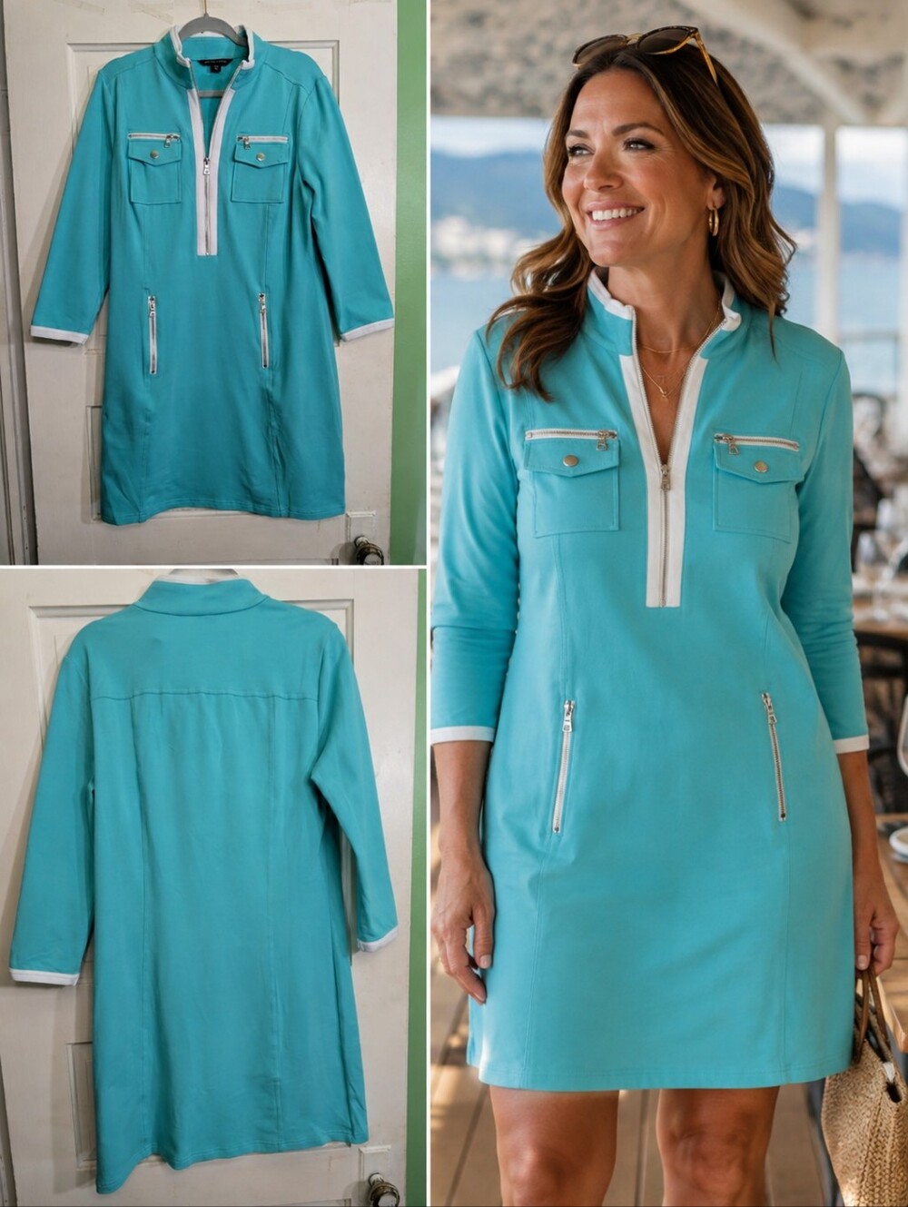 Boston Proper Turquoise Aqua Zip Detail Tunic Dress Size M